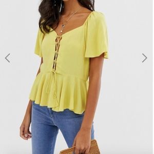ASOS DESIGN tea blouse with lace up front detail
